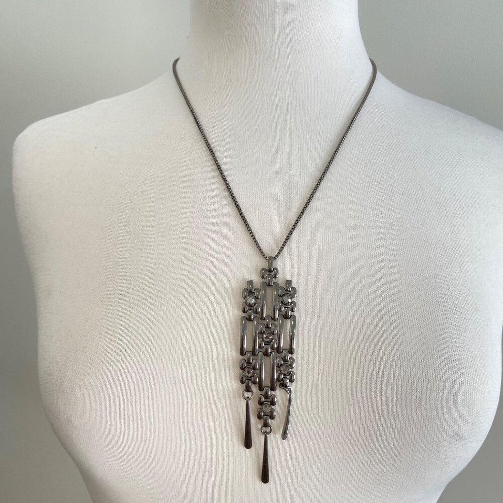 Kiem Vintage late 1990s–early 2000s Gunmetal Geometric Modernist Necklace edgy r